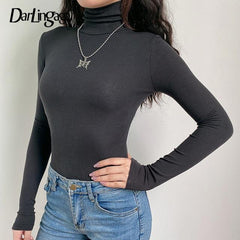Darlingaga Casual Solid Skinny Turtlenec