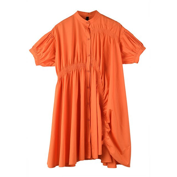 [EAM] Women Orange Pleated Big