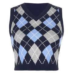 HEYounGIRL V Neck Vintage Argyle